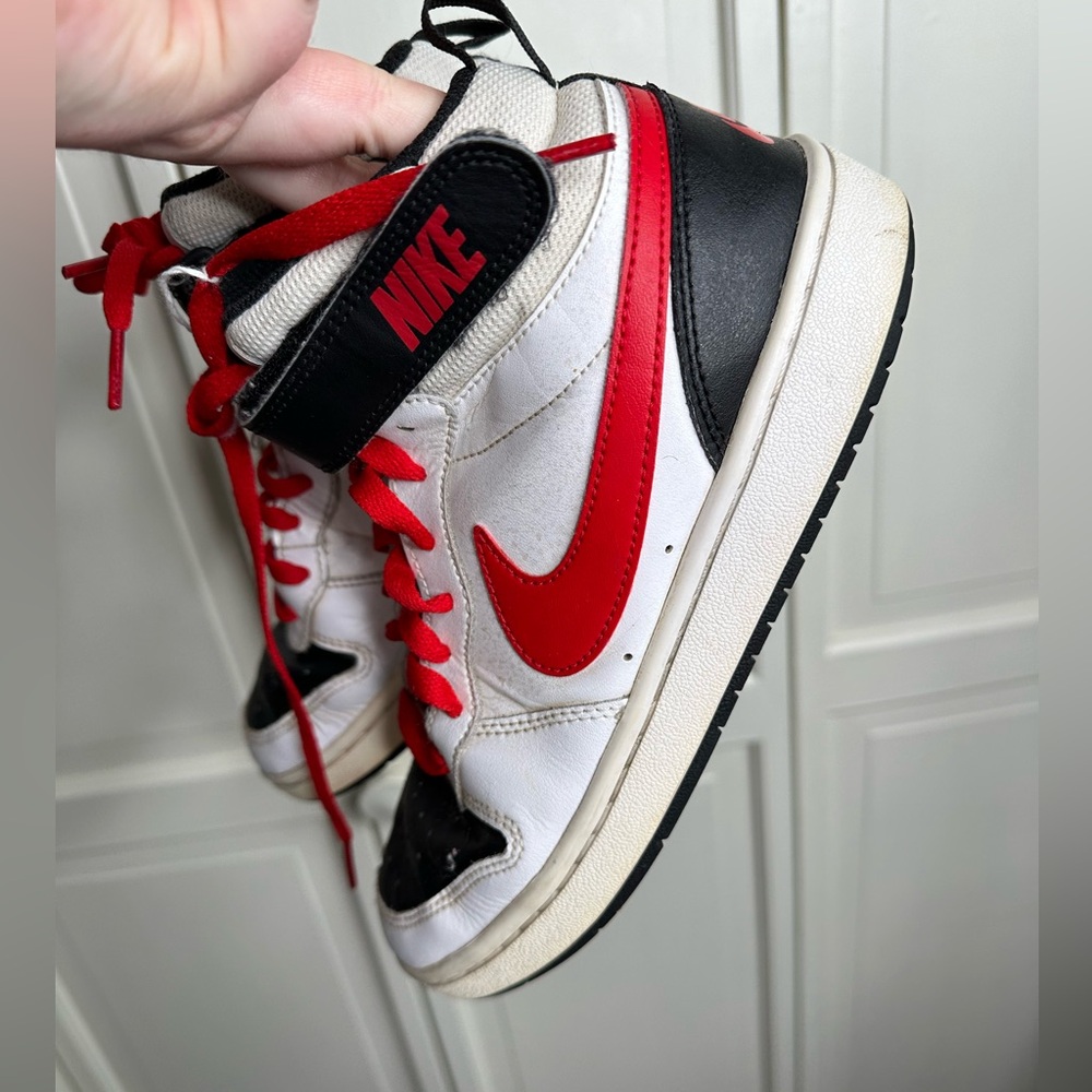 Nike high top black, white and red sneakers size US 5Y